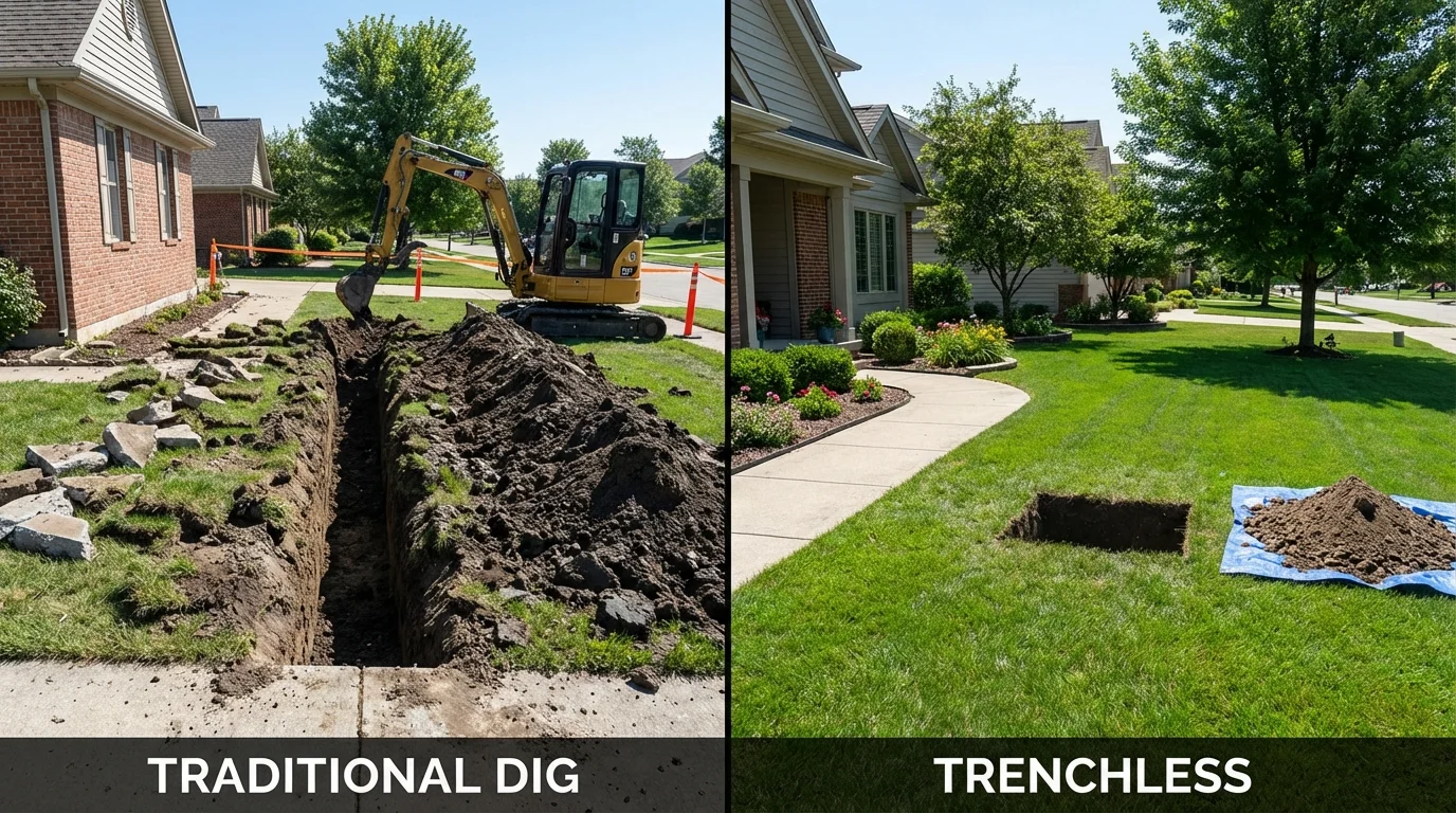 Trenchless sewer repair with minimal yard damage versus traditional excavation in Winlock, WA